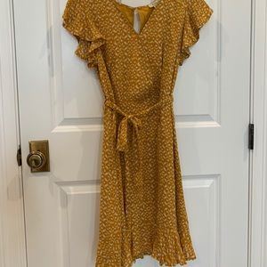 A-Line Ruffle Sleeve Mid-Length Dress